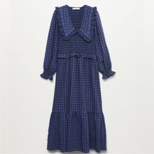 Mango Check Baby Doll Neck Dress, XS